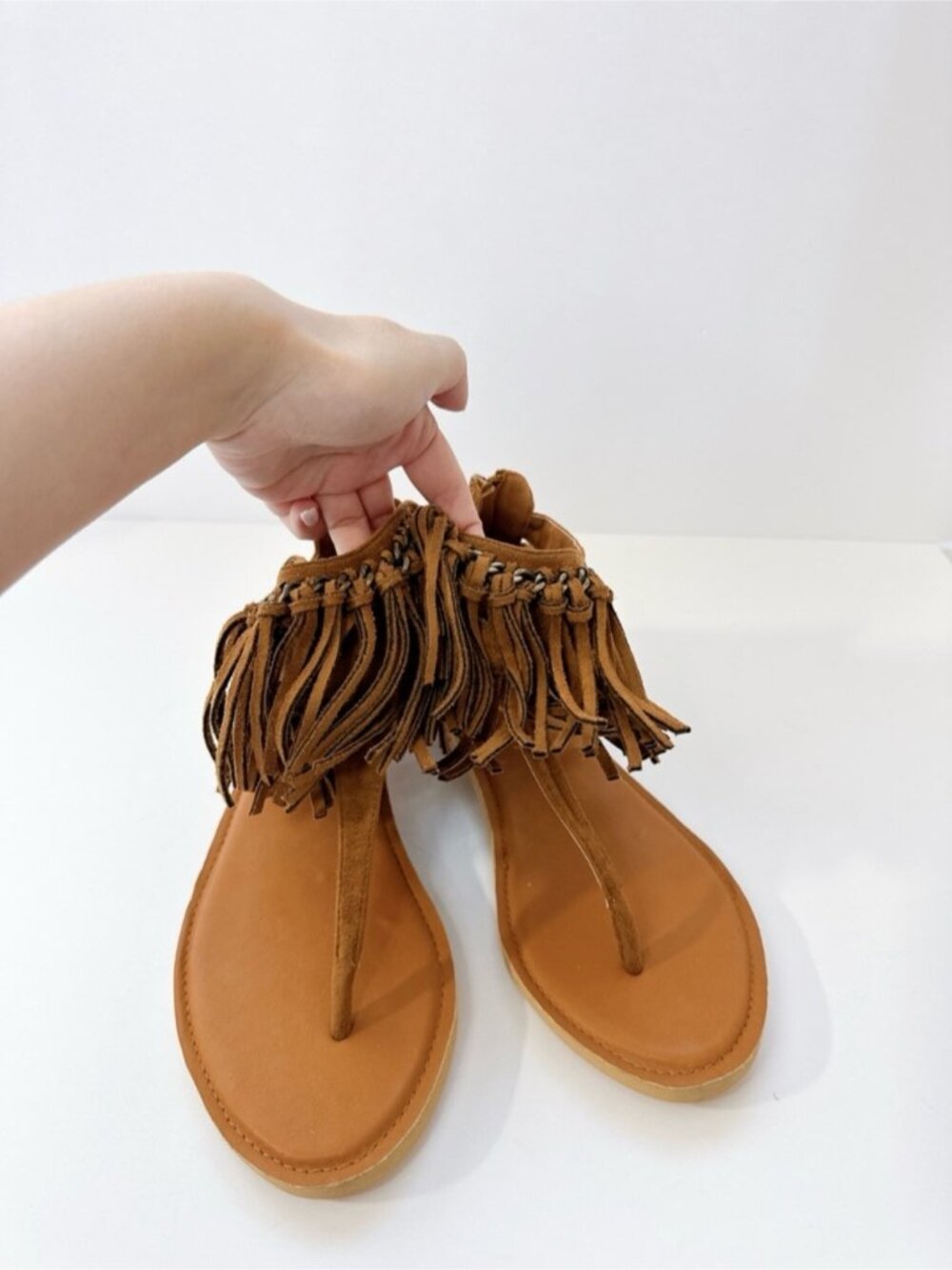 Size 9.5 YDN Brown Tassel Thong Sandals Women’s Fringe Flat Boho Sandals